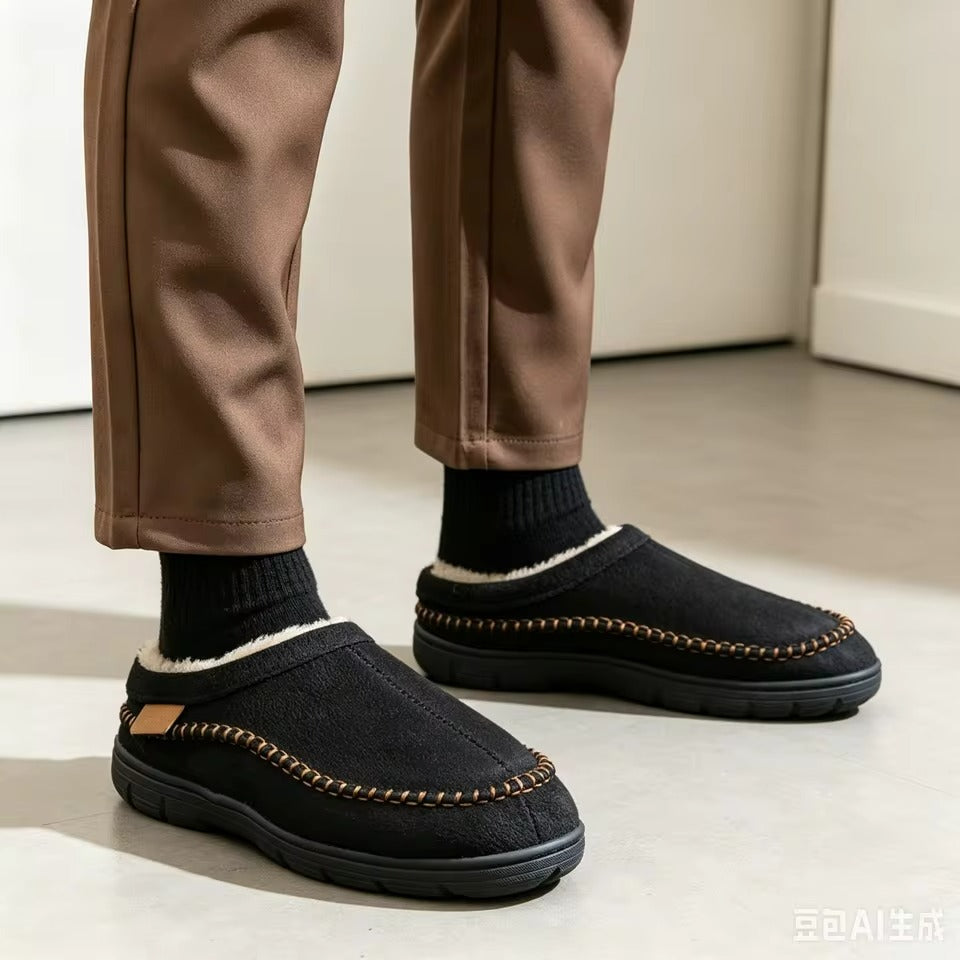 Men's Winter Indoor Slippers Solid Pattern Closed Toe Slip-On Low Heel