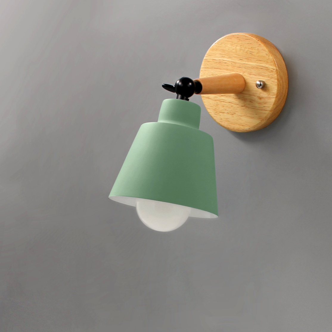 Mid-Century Modern Wall Sconce Lighting with Wooden Backplate and Metal Shade – Adjustable Directional Wall Lights 0