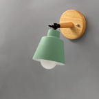 Mid-Century Modern Wall Sconce Lighting with Wooden Backplate and Metal Shade – Adjustable Directional Wall Lights 0