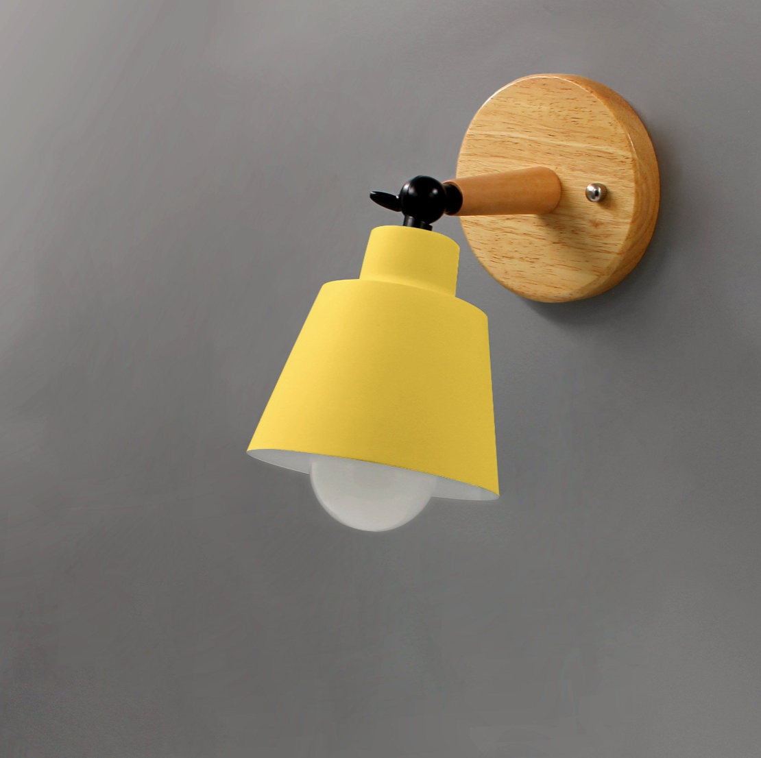 Mid-Century Modern Wall Sconce Lighting with Wooden Backplate and Metal Shade – Adjustable Directional Wall Lights 1
