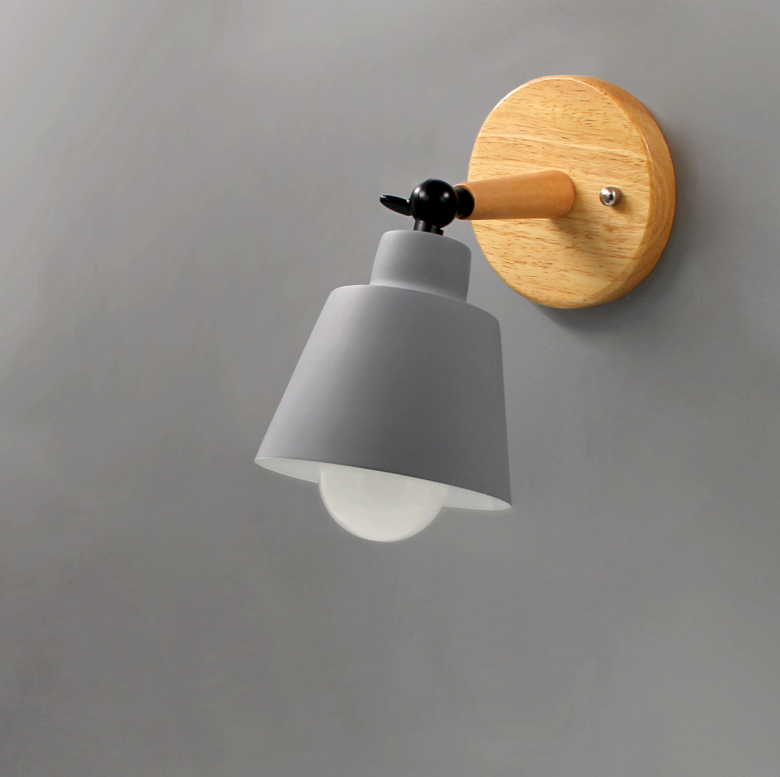 Mid-Century Modern Wall Sconce Lighting with Wooden Backplate and Metal Shade – Adjustable Directional Wall Lights 2