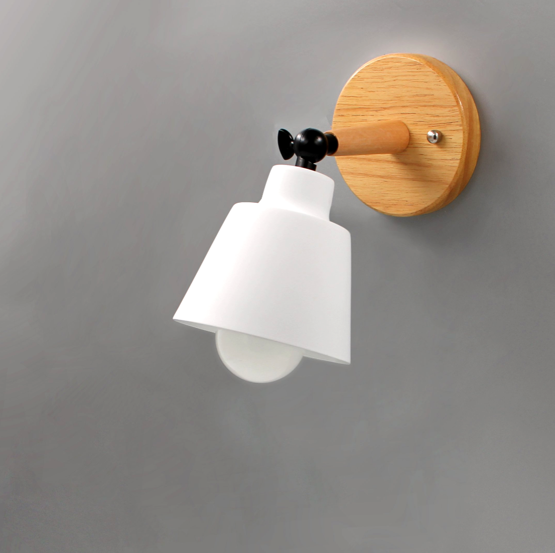 Mid-Century Modern Wall Sconce Lighting with Wooden Backplate and Metal Shade – Adjustable Directional Wall Lights 3
