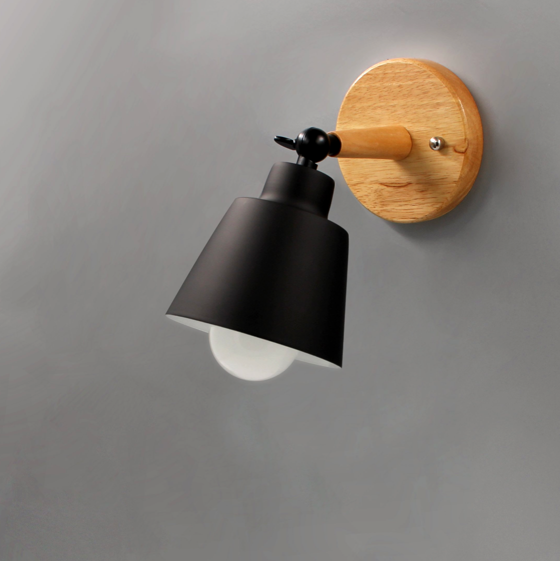 Mid-Century Modern Wall Sconce Lighting with Wooden Backplate and Metal Shade – Adjustable Directional Wall Lights 4