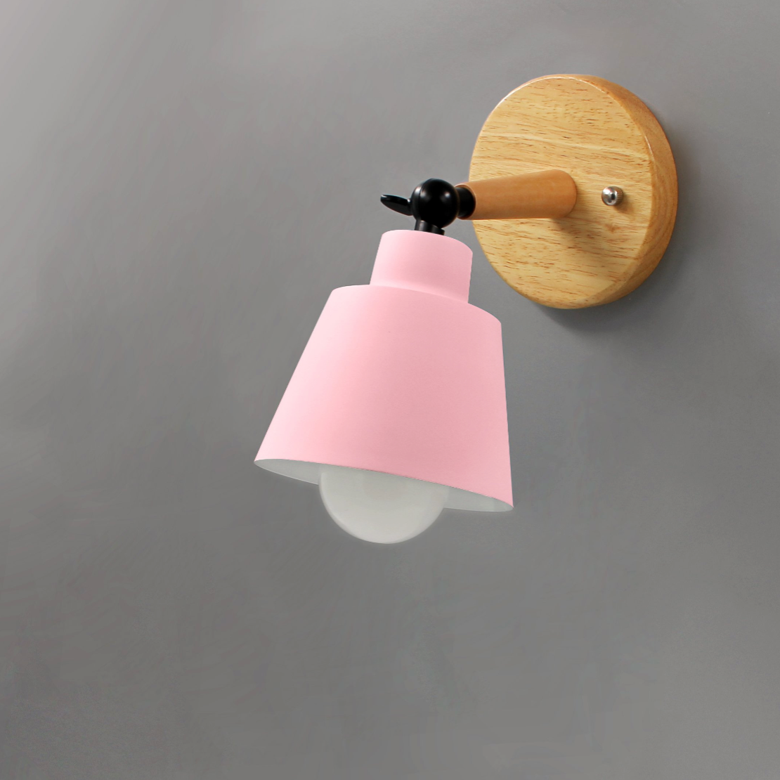 Mid-Century Modern Wall Sconce Lighting with Wooden Backplate and Metal Shade – Adjustable Directional Wall Lights 5