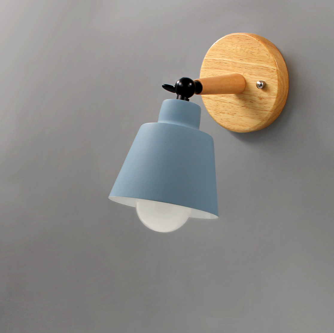 Mid-Century Modern Wall Sconce Lighting with Wooden Backplate and Metal Shade – Adjustable Directional Wall Lights 6
