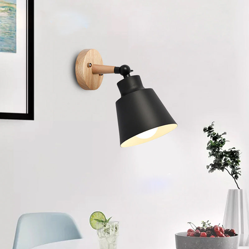Mid-Century Modern Wall Sconce Lighting with Wooden Backplate and Metal Shade – Adjustable Directional Wall Lights 8