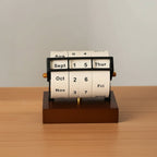 Mid-Century Wooden Rotary Calendar - Stylish Desk Accessory, Timeless Design 0