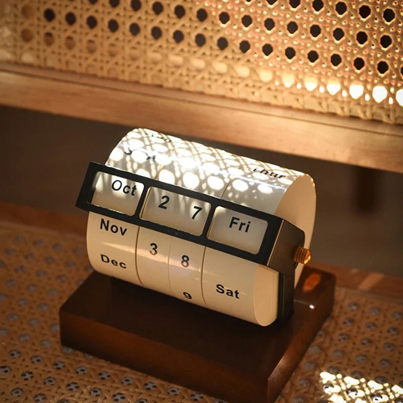 Mid-Century Wooden Rotary Calendar - Stylish Desk Accessory, Timeless Design 1
