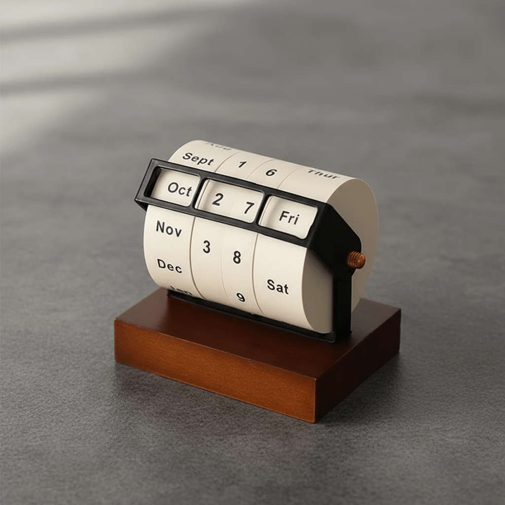 Mid-Century Wooden Rotary Calendar - Stylish Desk Accessory, Timeless Design 3