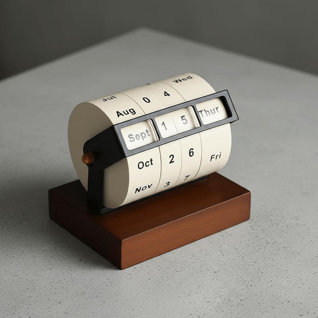 Mid-Century Wooden Rotary Calendar - Stylish Desk Accessory, Timeless Design 5