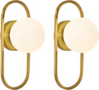 Mid Century Wall Sconce - Modern Gold Finish with White Globe Shades 0