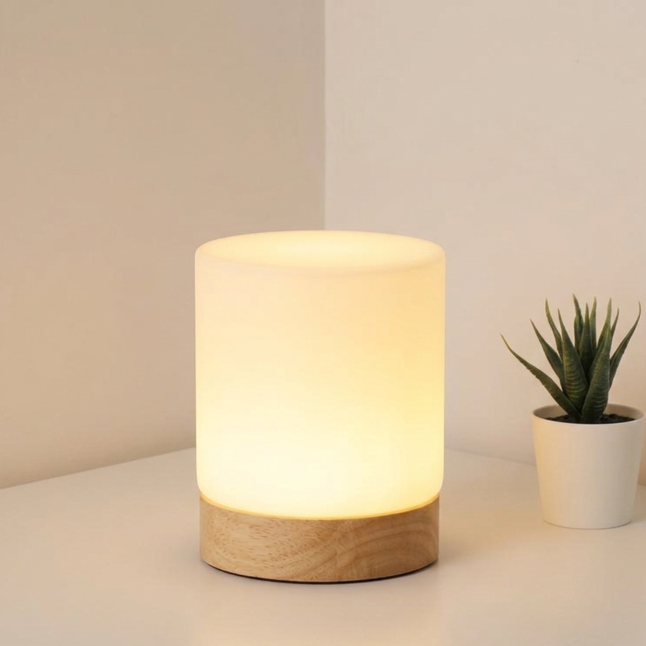 Mini Glass Table Lamp - Touch-Open, 360° Illumination for Nightstands 00