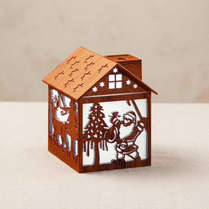 Mini Humidifier Ultrasonic ABS Wood House Design Night Light 1
