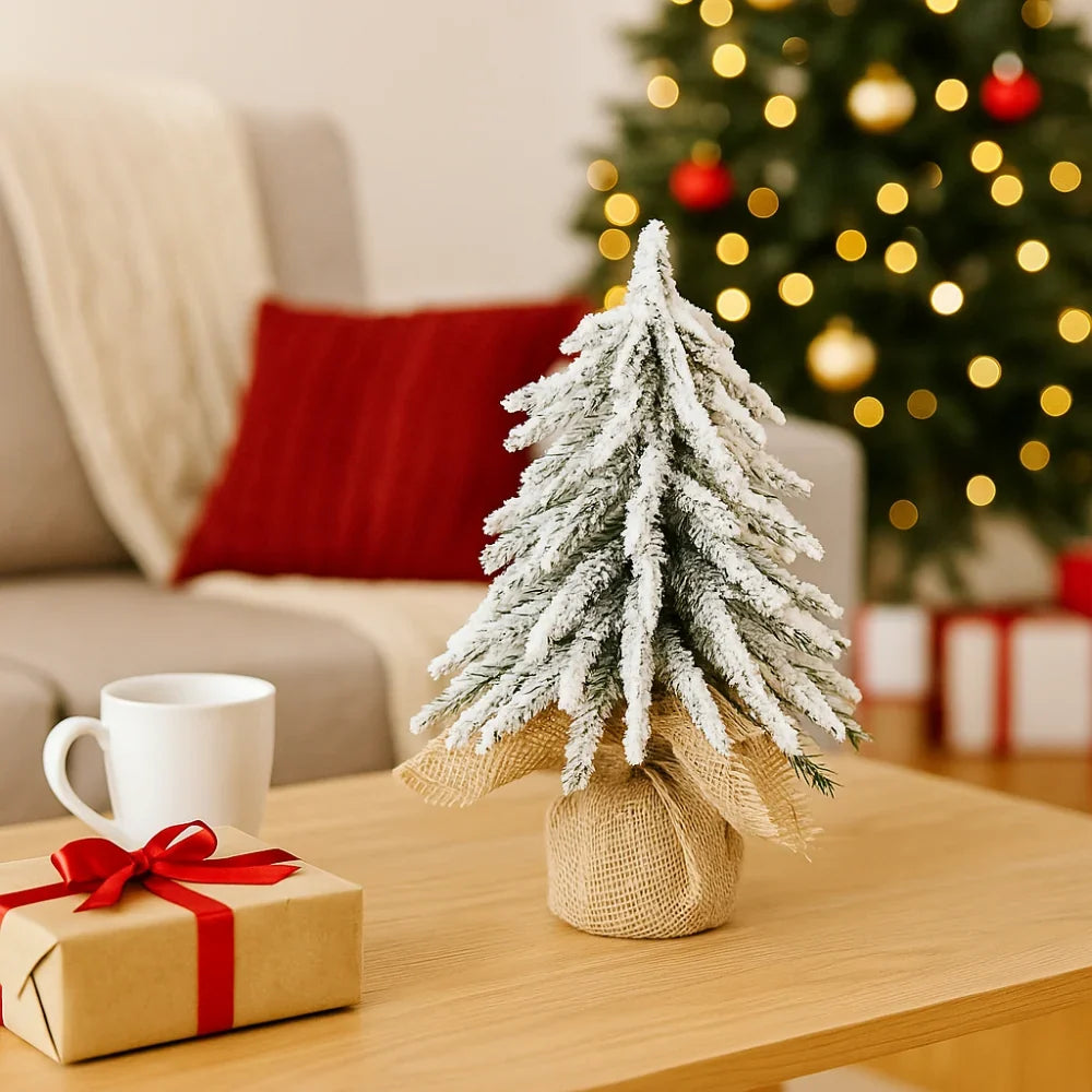 Mini Snowy Christmas Tree - Compact 18cm Tabletop Winter Decor 0