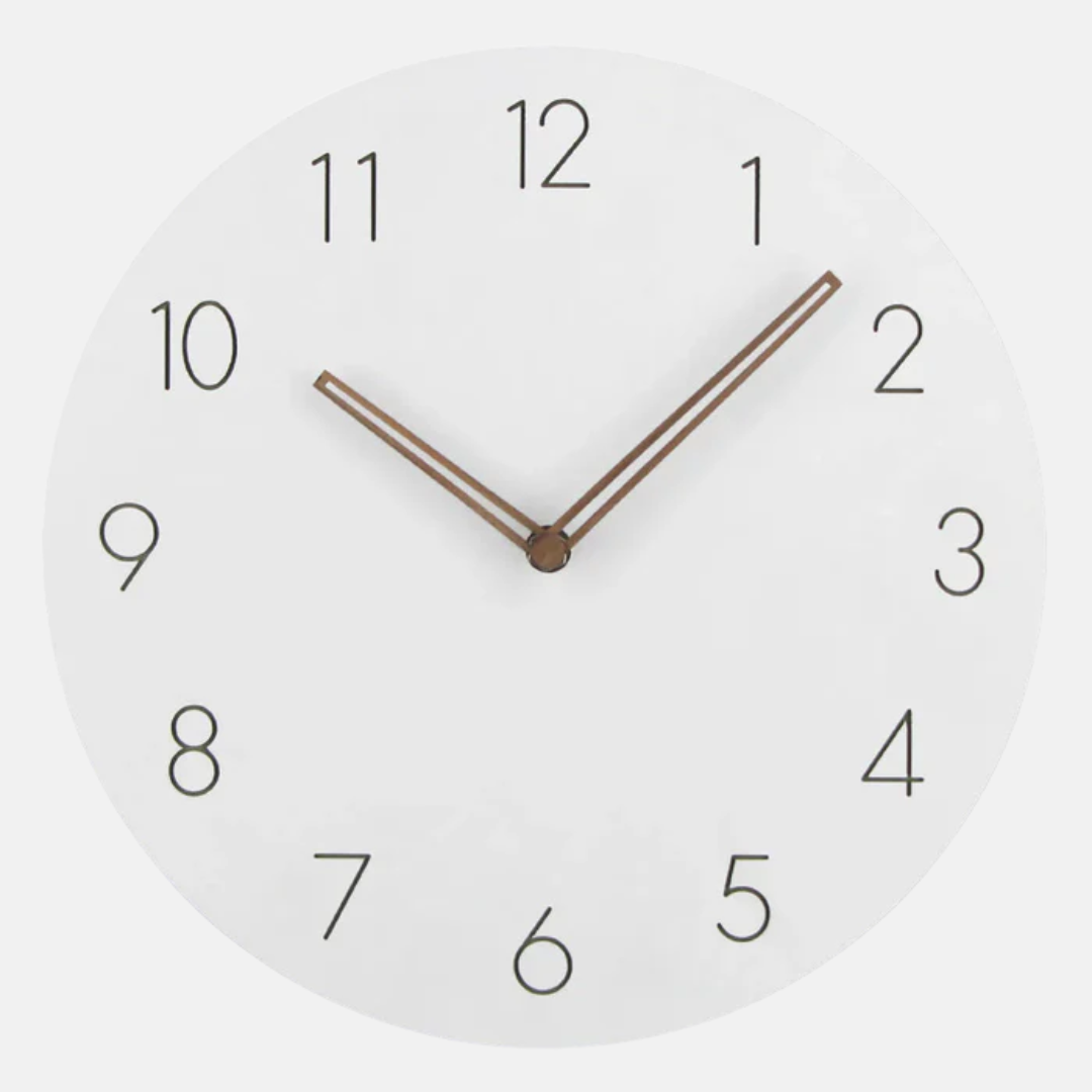 Wall clock with brown hands on a white background
