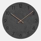 Round wall clock with black face and bronze hands on a white background