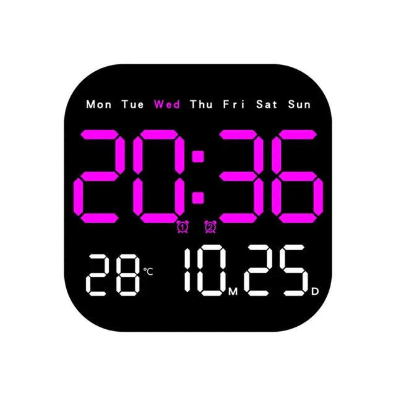 Modern LED Wall Clock with Remote & Temperature Display, 18.5cm Square 8