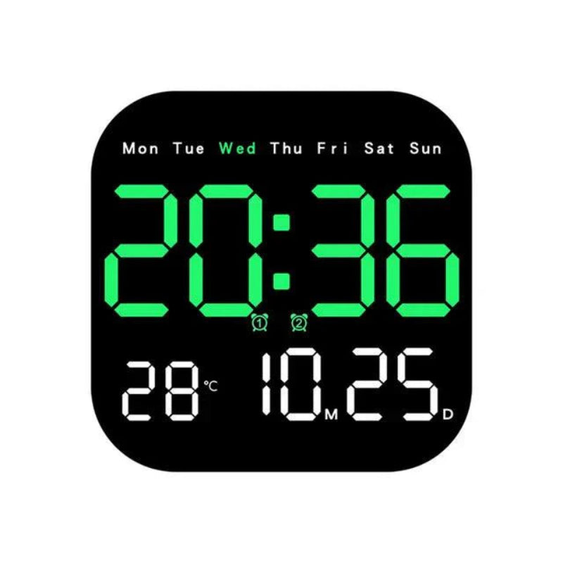 Modern LED Wall Clock with Remote & Temperature Display, 18.5cm Square 9