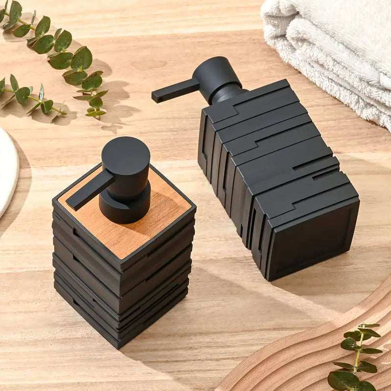 Modern Matte Black Soap Dispenser with Wood Accent – 320ml Kitchen Hand Soap or Dish Soap Dispenser 1