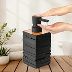 Modern Matte Black Soap Dispenser with Wood Accent – 320ml Kitchen Hand Soap or Dish Soap Dispenser 2
