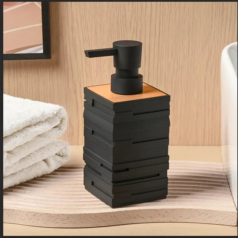 Modern Matte Black Soap Dispenser with Wood Accent – 320ml Kitchen Hand Soap or Dish Soap Dispenser 3
