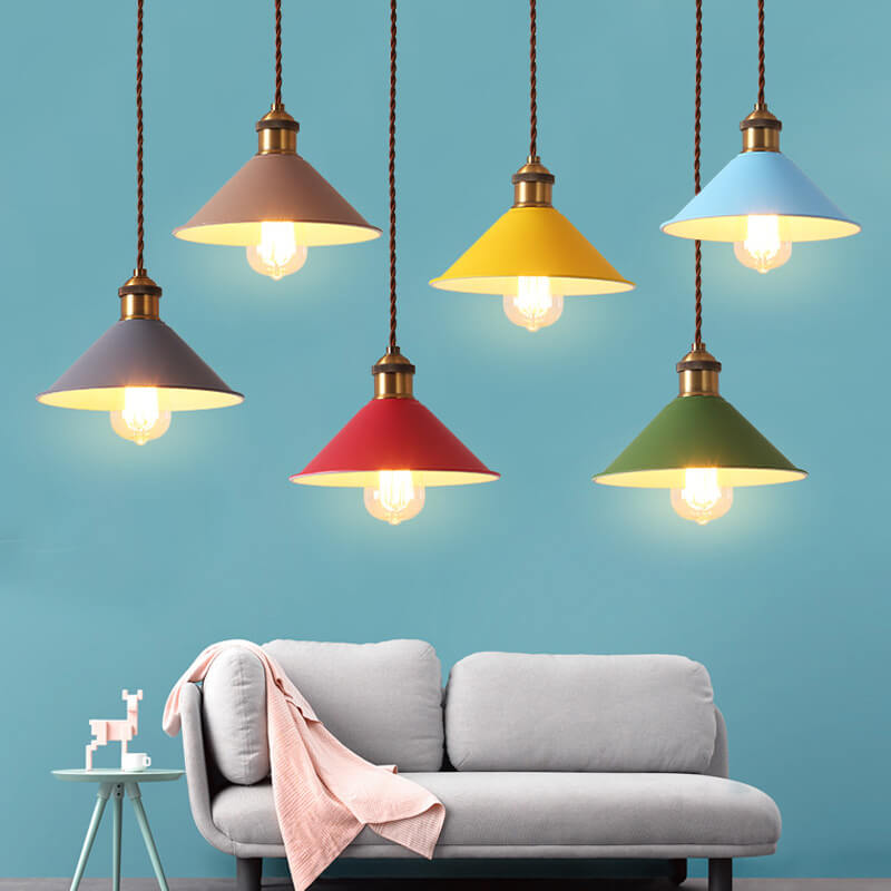 Modern Metal Pendant Light with Colorful Macaron Bell Shade – Adjustable Height Hanging Light for Kitchen and Dining Spaces 1