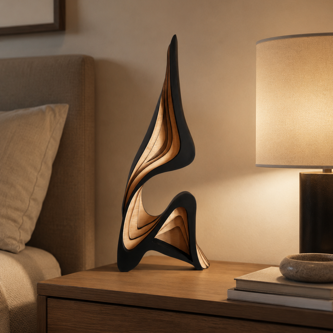 Modern Nordic Wooden Sculpture - Abstract Art with Layered Curves 4