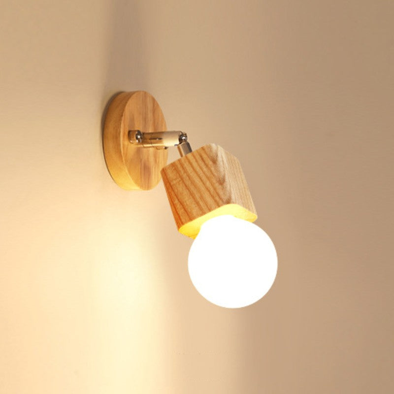 Modern Square Globe Wall Sconce - Durable Metal & Wood Design 0