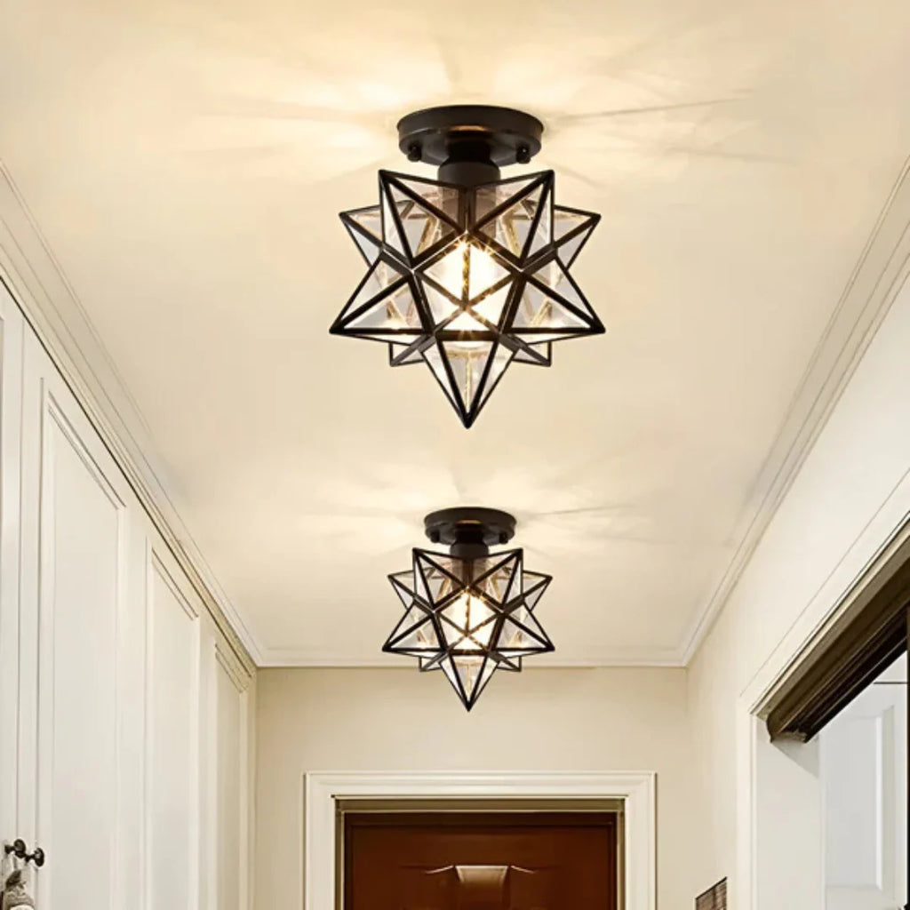 Flush Mount Star-Shaped Ceiling Light, Iron PVC Material, E27 Socket, 120V 230V Compatible 00