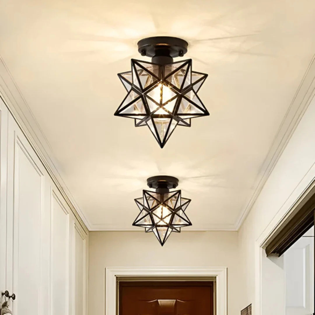 Flush Mount Star-Shaped Ceiling Light, Iron PVC Material, E27 Socket, 120V 230V Compatible 00