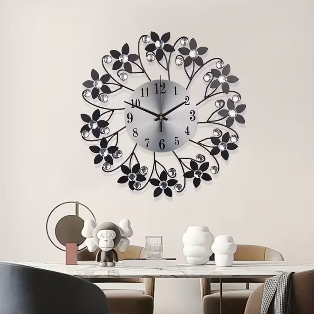 Modern Wall Clock - Elegant Floral Design with Silent Movement Decor 1