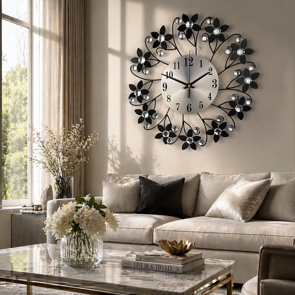 Modern Wall Clock - Elegant Floral Design with Silent Movement Decor 2