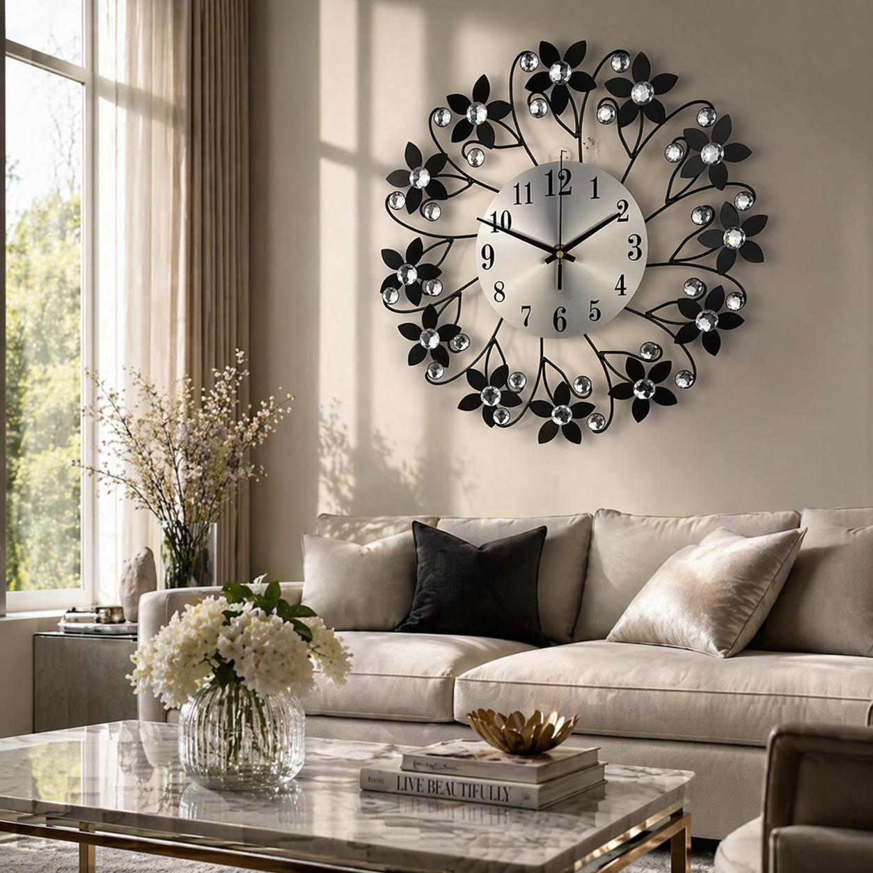 Modern Wall Clock - Elegant Floral Design with Silent Movement Decor 2