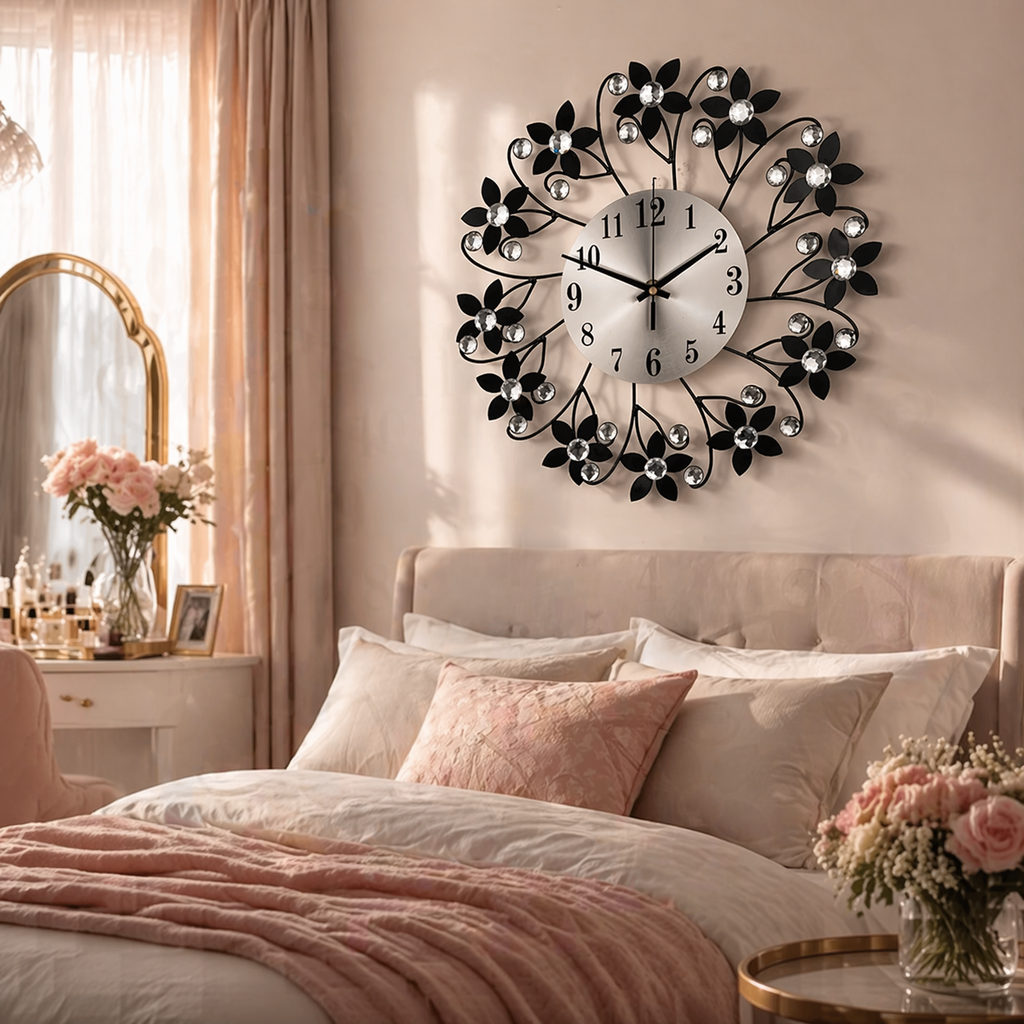 Modern Wall Clock - Elegant Floral Design with Silent Movement Decor 3