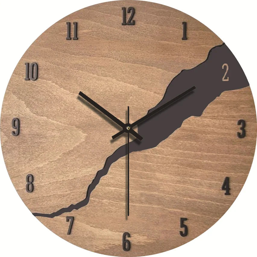 Modern Wall Clock - River-Cut Wood Decor for Timeless Elegance 0
