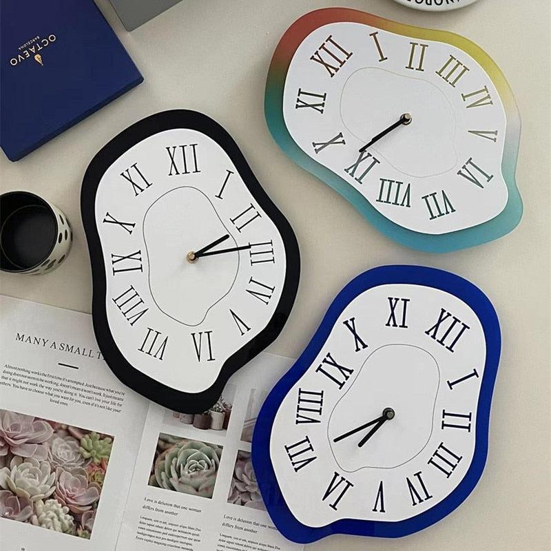 Modern Wall Clock Decor – Unique Irregular Acrylic Design in Black, Blue, and Multicolor – Artistic Timepiece for Home Interiors 1