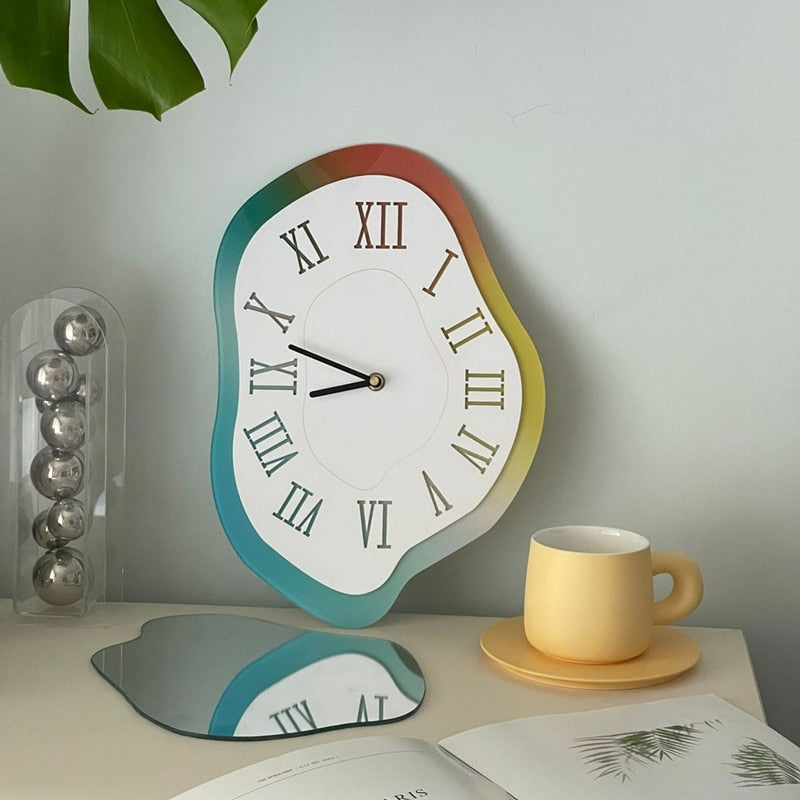 Modern Wall Clock Decor – Unique Irregular Acrylic Design in Black, Blue, and Multicolor – Artistic Timepiece for Home Interiors 3