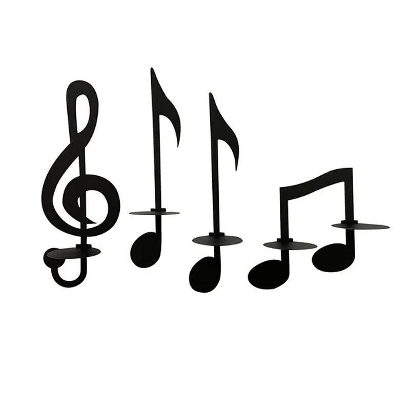 Black musical notes and clef symbol on a white background