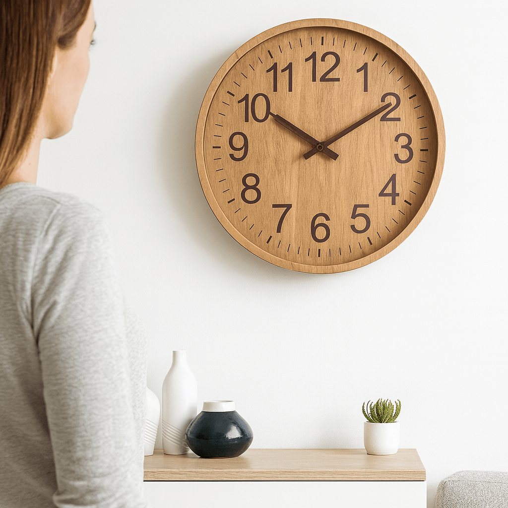Natural Wooden Wall Clock – 30 cm Minimalist Design, Silent Function, Ideal for Home Décor 0