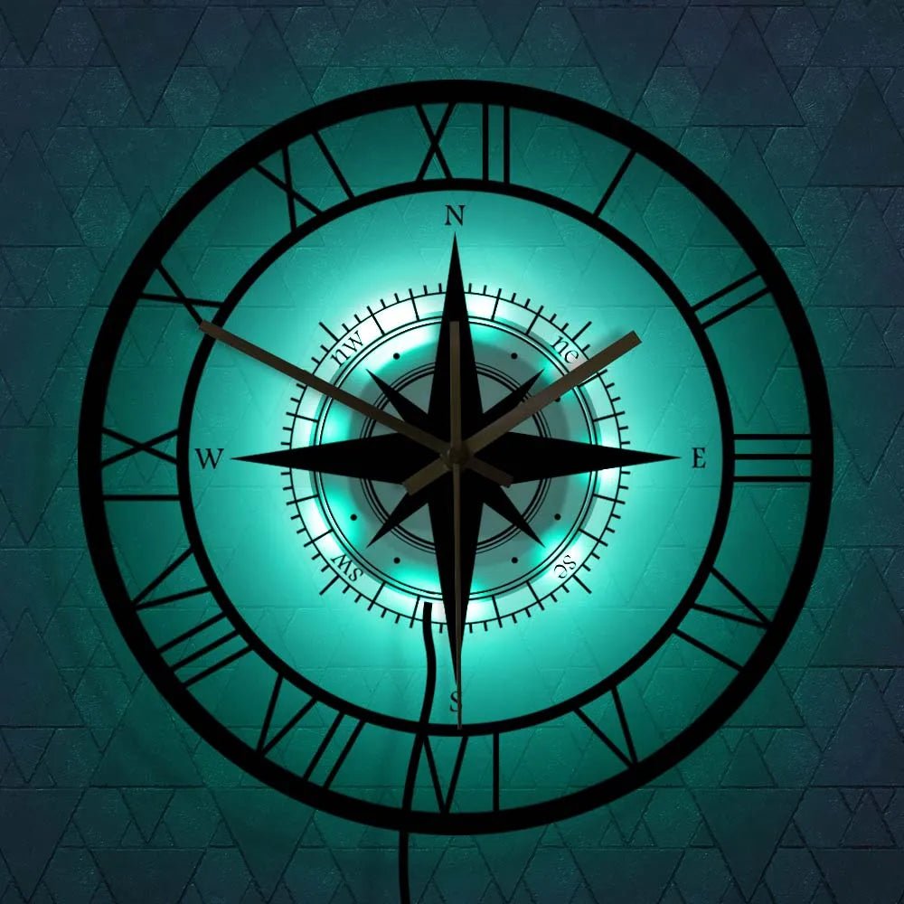 Nautical Compass Wall Clock - Stylish Decor & Silent Functionality 1