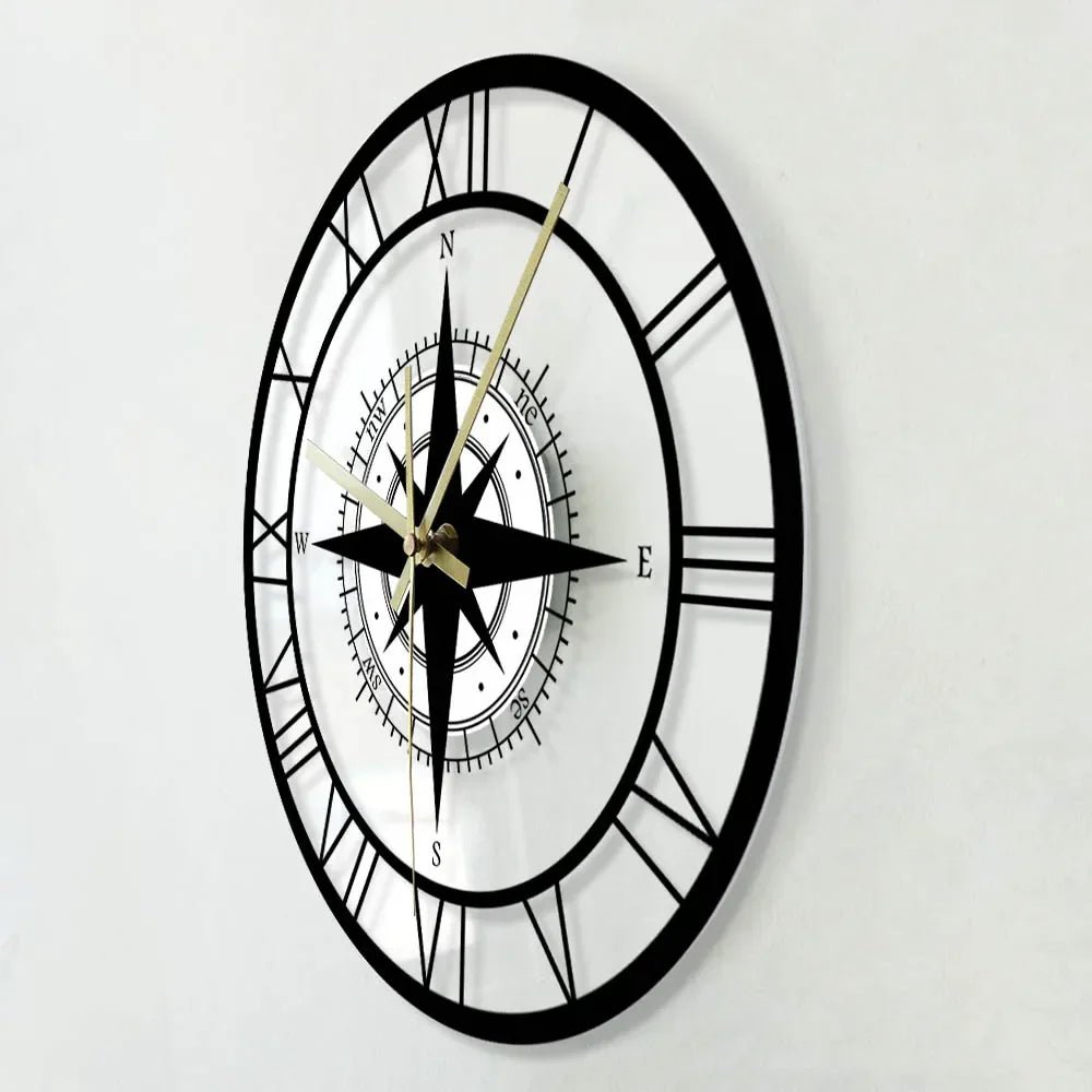 Nautical Compass Wall Clock - Stylish Decor & Silent Functionality 5