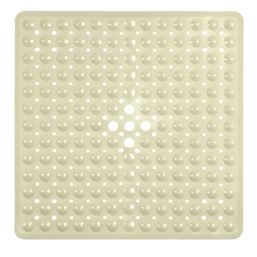 Beige square mat with a textured pattern on a white background