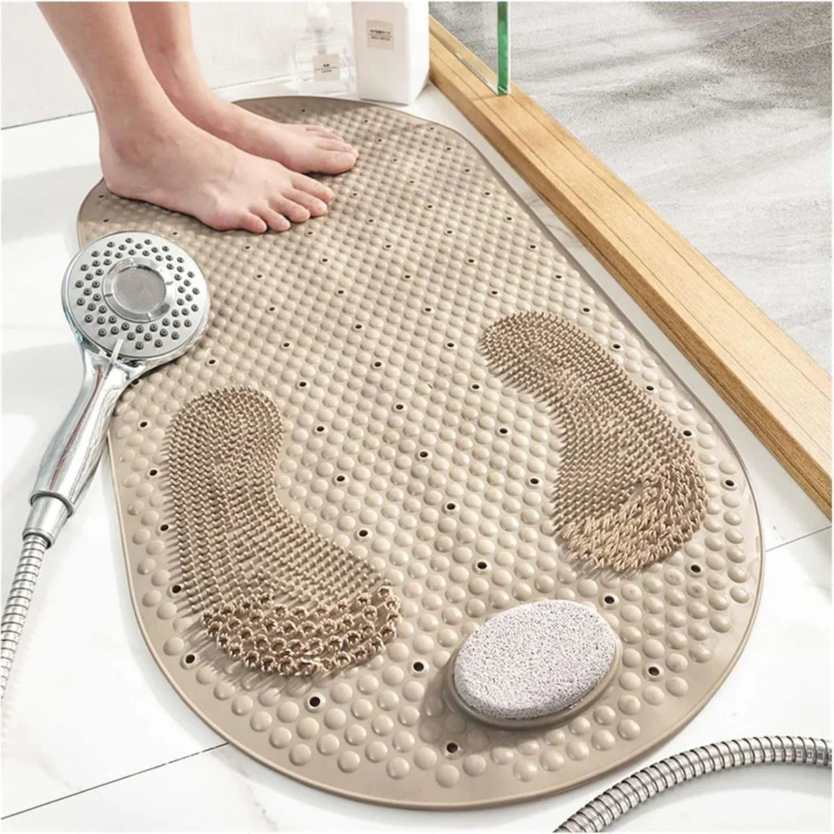 Non-Slip Shower Mat with Exfoliating Scrubber - 16 x 32 Anti-Slip Bath Mat for Safe Daily Use 0