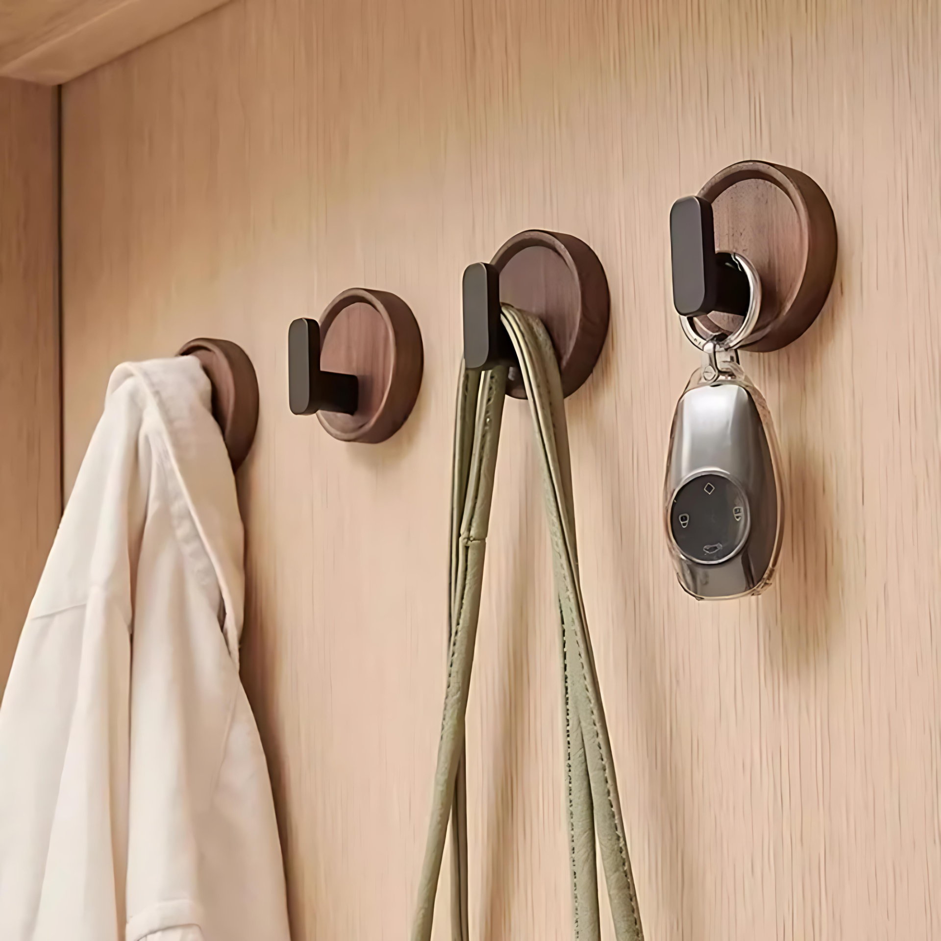 Nordic Walnut Wood Wall Hook - Stylish Coat Hooks and Key Holder for Wall 6