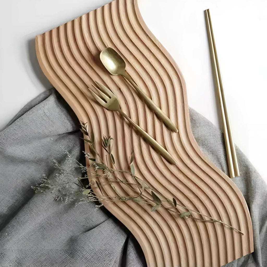 Nordic Wave Wood Tray - Elegant Serving and Display with Rippled Design 1