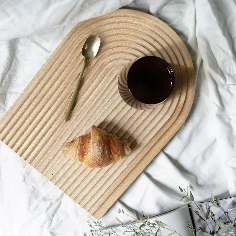 Nordic Wave Wood Tray - Elegant Serving and Display with Rippled Design 3