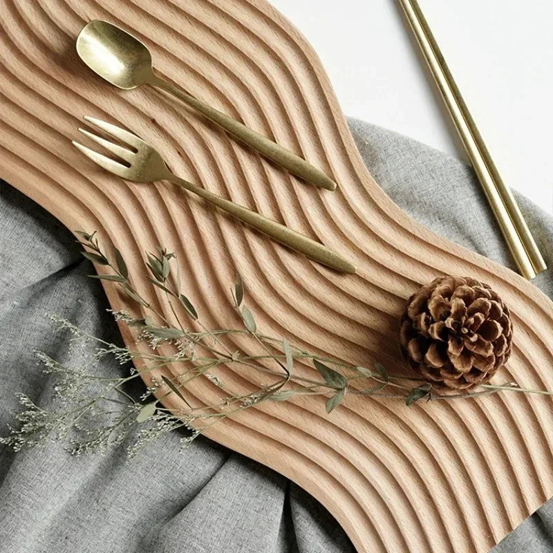 Nordic Wave Wood Tray - Elegant Serving and Display with Rippled Design 5
