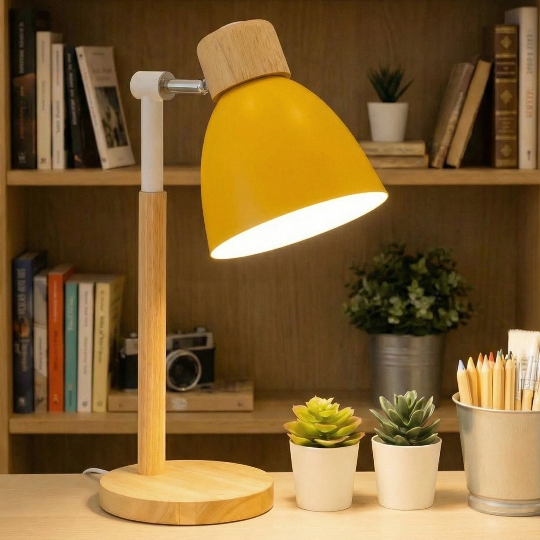 Nordic Wooden Table Lamp - Warm LED Glow for Bedroom & Desk Use 0