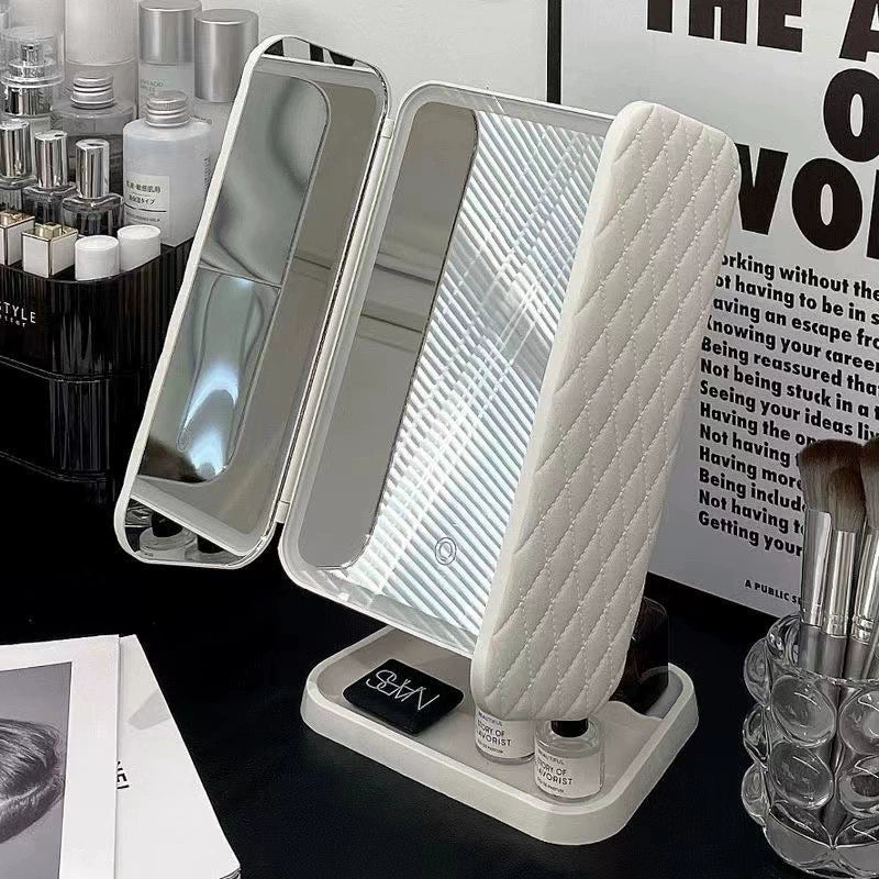 Foldable Makeup Mirror with Touch Light – Portable Vanity Mirror with Rotating Design and Storage Case 1