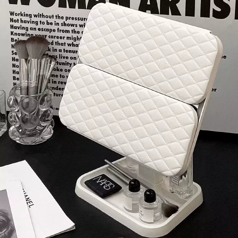 Foldable Makeup Mirror with Touch Light – Portable Vanity Mirror with Rotating Design and Storage Case 2